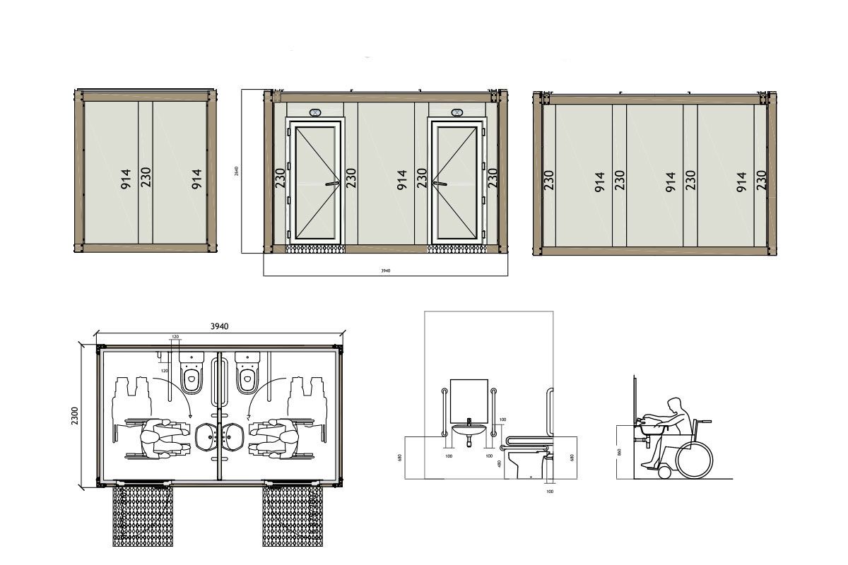 Conteneur sanitaire pour personnes handicapées K2001